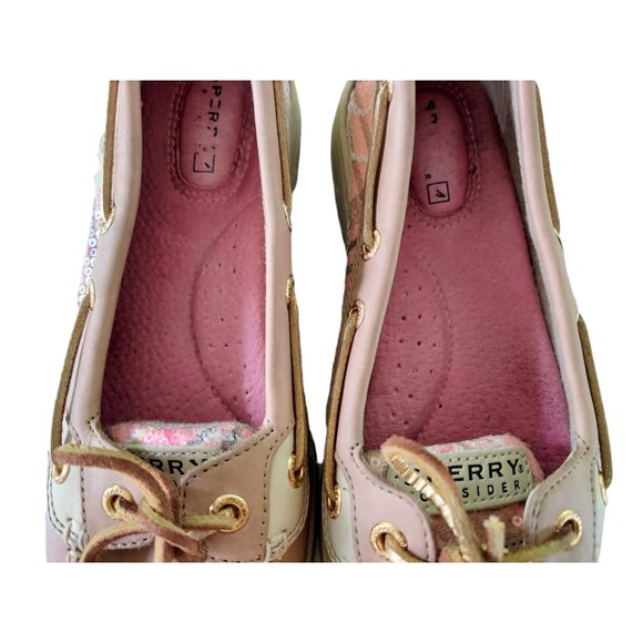 SPERRY TOP SIDER Women's Pink Plaid Sequined Leather Boat Shoes Size 6.5 M - Picture 3 of 12